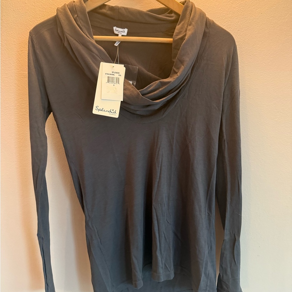 Splendid Womens Cowl Neck Long Sleeve Top Charcoal Grey STMJ3004BL Small NWT